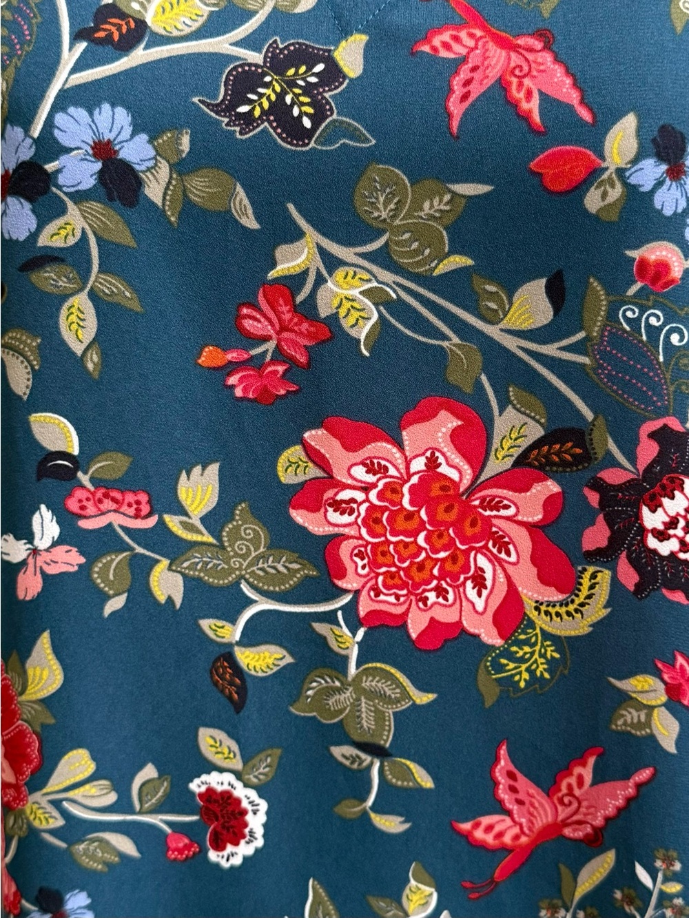 LOFT Teal Floral V-Neck Blouse - Picture 3 of 8